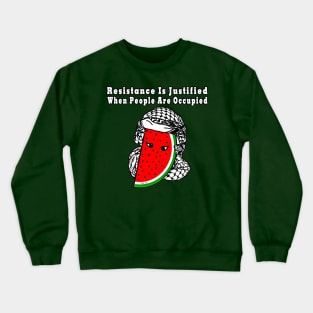 Resistance Is Justified When People Are Occupied - Watermelon Keffiyeh - Full Wrap - With Eyes - Back Crewneck Sweatshirt